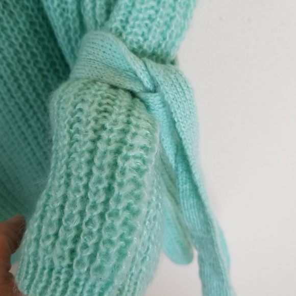 PROJECT NAADAM Mint Green Open Knit Tie Bell Sleeve Sweater Size M - Picture 3 of 9
